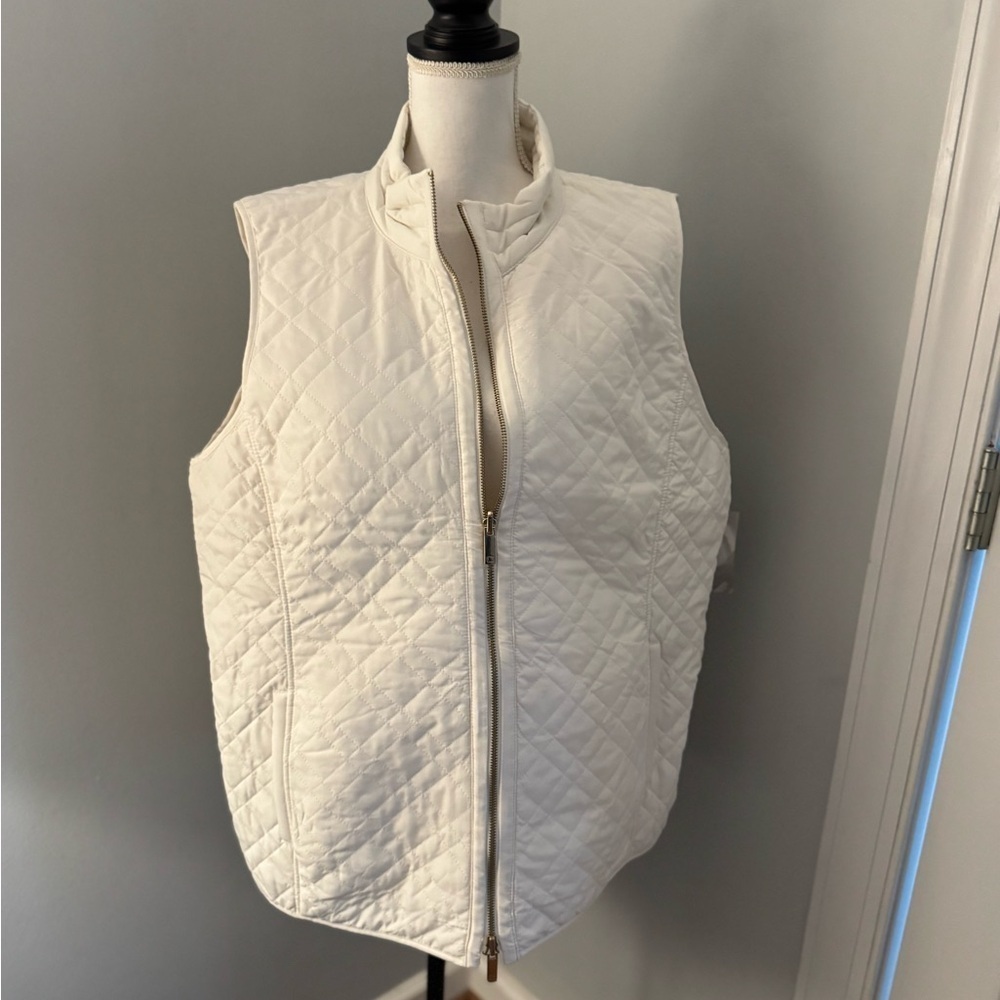 Chicos Reversible Womens Vest 4 Cream/muted plaid (20-22W). NWT